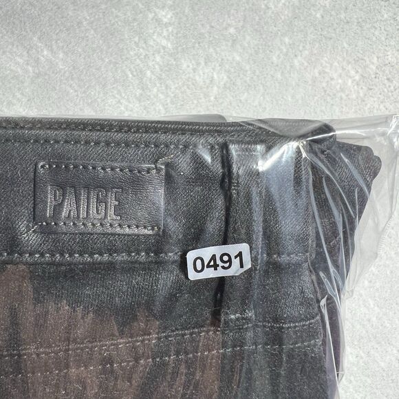 PAIGE Jeans Women’s 31 Hoxton Ankle Peg Black Fog Luxe Wax Coating Leather - Picture 15 of 15